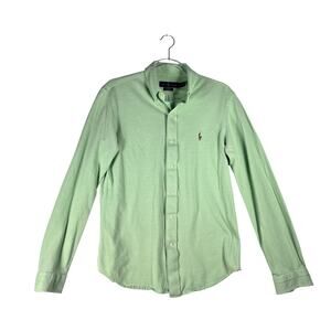 Ralph Lauren Knit Oxford Men's M Slim Fit Pony Green Cotton Long Sleeve (Flaw*)